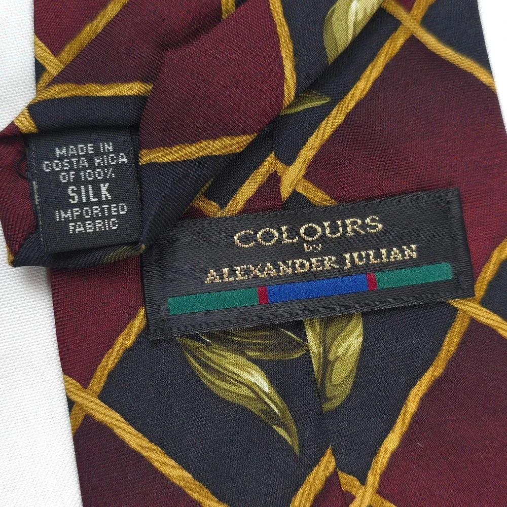 Colours by Alexander Julian Silk Tie Leaf Diamond Burgundy Mens OS Dark Academia